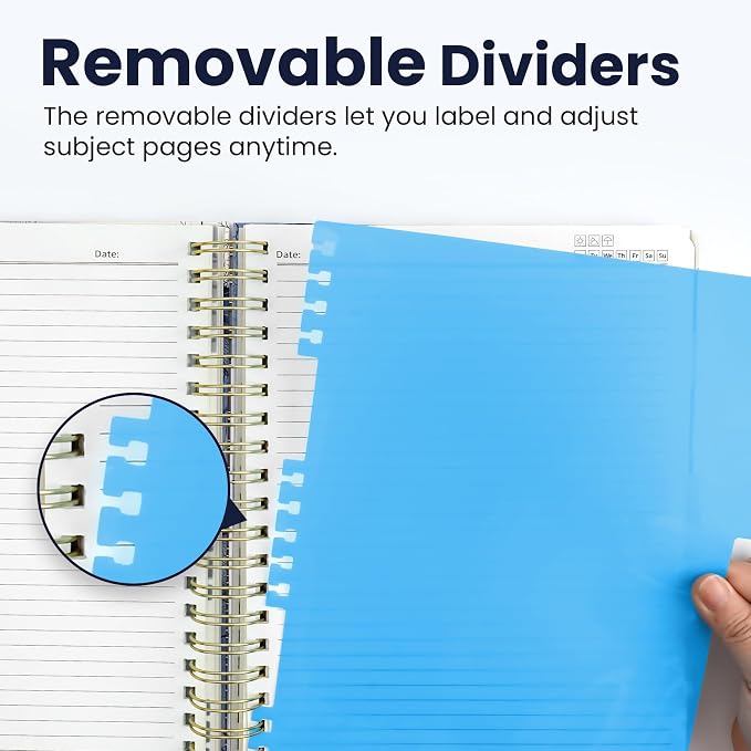 Large Spiral Notebooks for Work 5 Subject with Removable Dividers | 8.5" x 11" Pretty Hardcover Notebook Journal for Women, College Ruled, Perfect for Study & Office , 280 Pages, Marble Vein