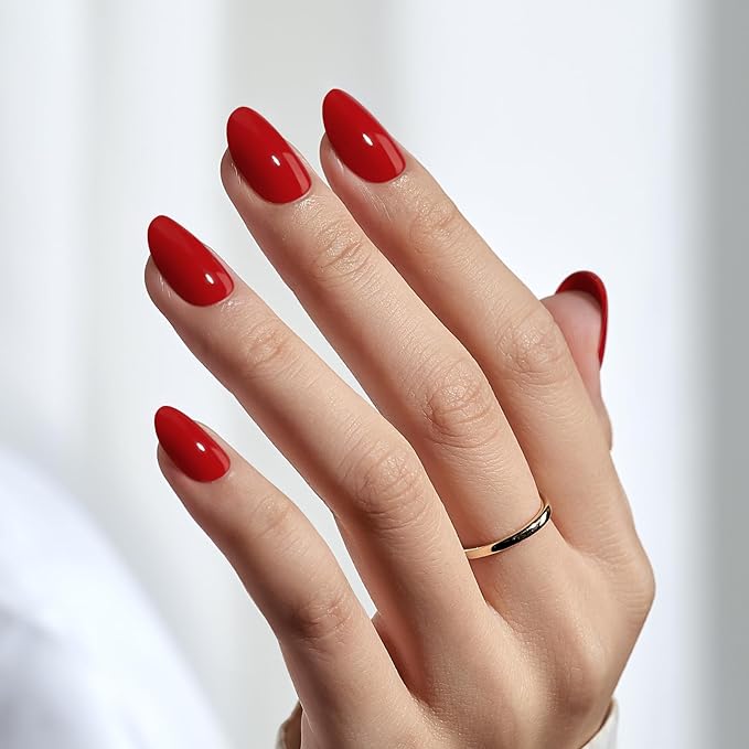 BTArtbox Press On Nails Short - Red Press on Nails, Short Oval Fake Nails with Nail Glue, Natural Reusable Glue On Nails in 16 Sizes Soft Gel Nail Kit, Mulled Wine