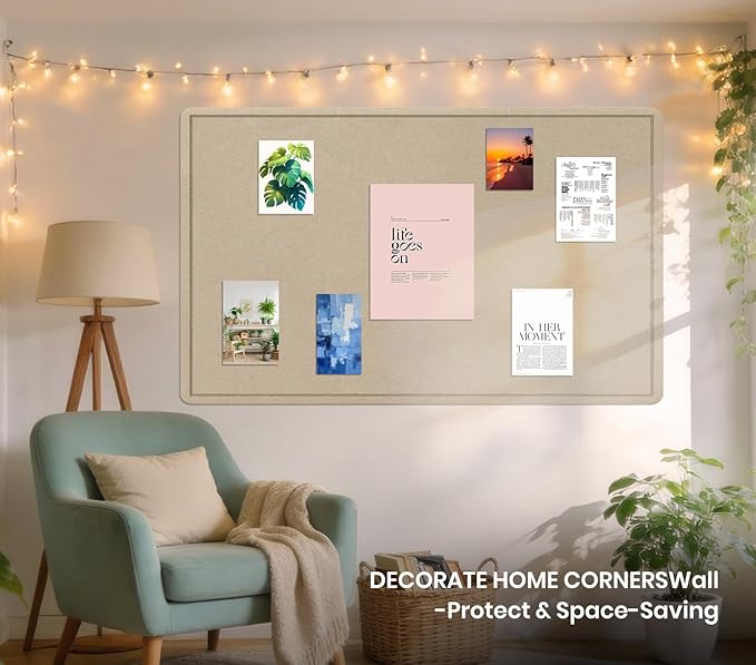 Large Bulletin Board 72" x 48" Felt Cork Board,Decor Pin Board, Beige Brown | Cork Board Alternative for Wall, Foldable Self-Adhesive Vision Board Prayer Board with Pushpins for Home Office Classroom