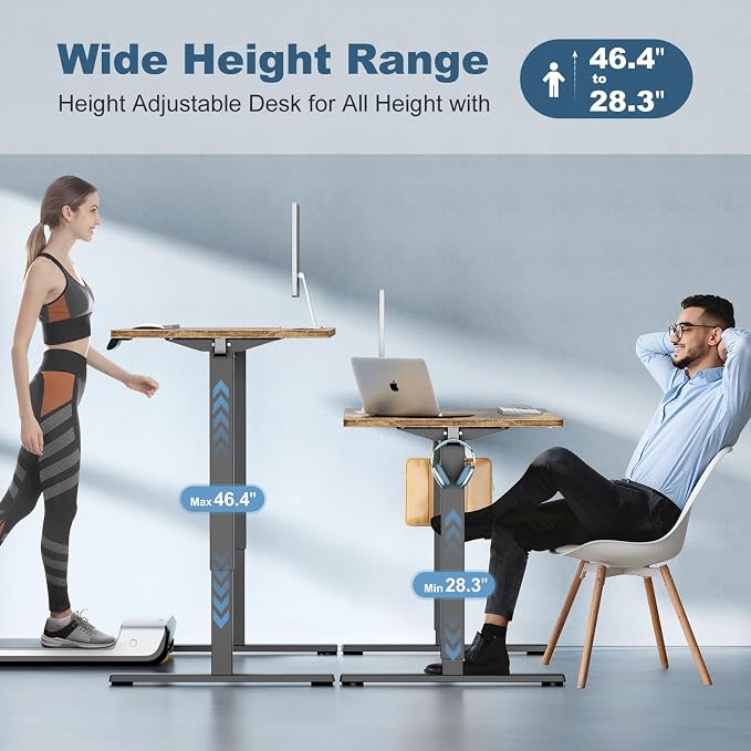 DUMOS 63 Inch Electric Standing Desk, Memory Adjustable Home Office Desk | Sit Stand Up Desk for Work Home Office,Adjustable Desk, Rising Computer Table with Splice Board,Cable Management,Hook,Brown