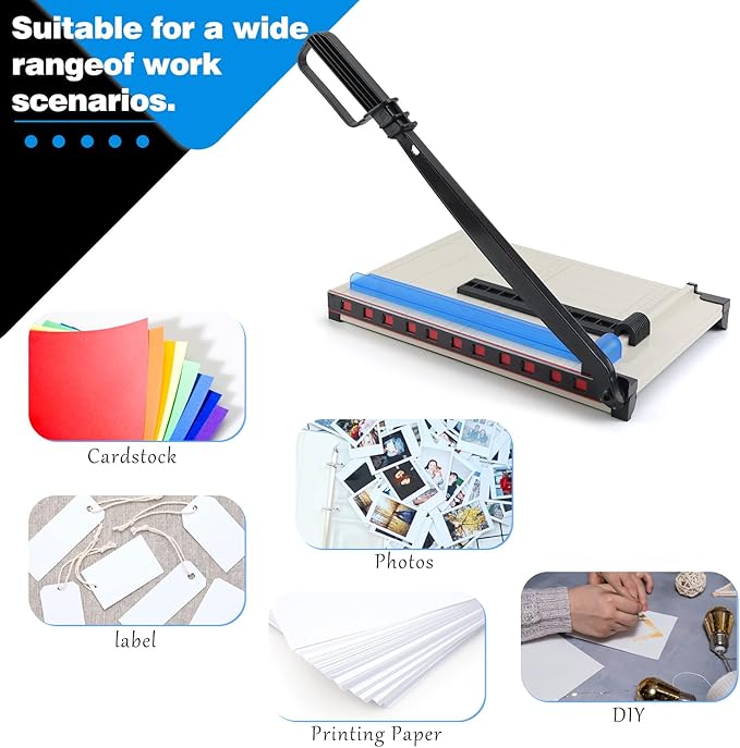 Paper Cutter A4, Guillotine Paper Cutting Board, 12 Sheets Capacity, Heavy Duty Paper Trimmer with Safety Guard, Paper Guillotine for Cardstock, Photos, Office, Classroom, Scrapbooking - Blue