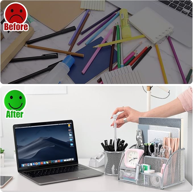 13-in-1 Office Desk Organizer Set for Back to School Supplies Accessories | Organizer Set with Stapler and Tape Dispenser, Pen Holder, Scissors, Ruler, Hole Punch, 2 Pens & More Desk Supplies