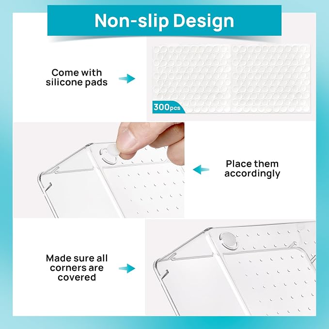 Vtopmart 66 PCS Clear Plastic Drawer Organizers Set, Vanity Organizer Trays | 4-Size Versatile Makeup Organizer, Non-Slip Storage Containers for Makeup, Jewelries, Bedroom，Kitchen Utensils and Office