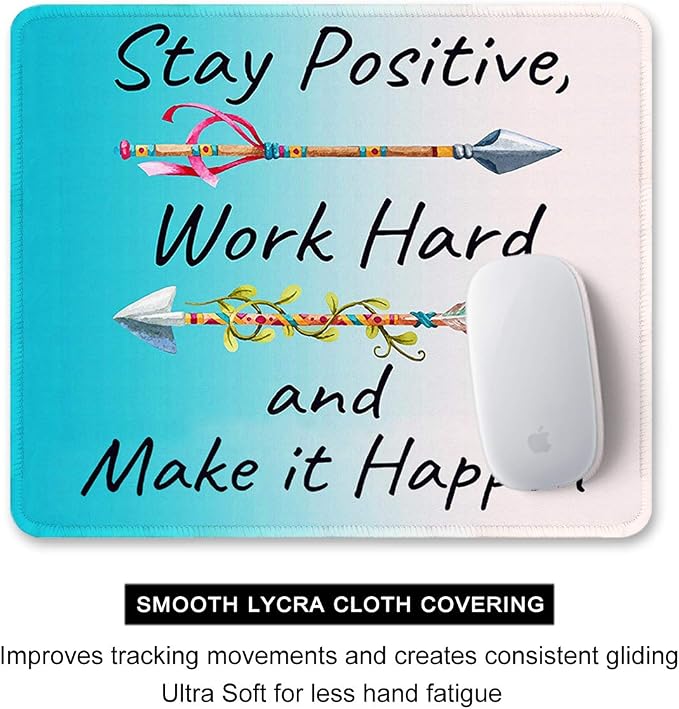 Auhoahsil Mouse Pad, 12 x 10 in Thick Rubber Premium-Textured Non-Slip Stitched Edges Waterproof Square Mouse Mat with Cute Pattern for Gaming Work Computer Office, Larger, Inspirational Quotes