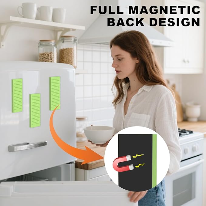 Magnetic Notepads Note Pads for Fridge with Full Magnet Back, 180 Sheets Green Lined Refrigerator Notepad, 30 Sheets Per Pad for Grocery List, Shopping List, Office, Home, To-Do Lists & Memos