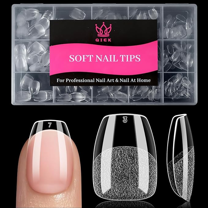 Extra Short Coffin False Nail Tips, 15 Sizes 510 PCS Clear Soft Press On Fake Nail Pre-shaped Half Matte Full Cover Gel Nail Tips Extensions Thick Long Lasting for DIY Beginners & Salon Manicure