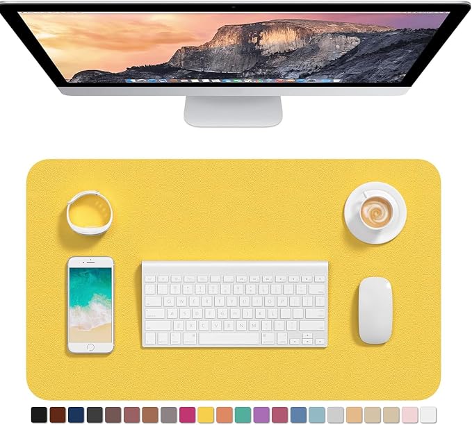 Hsurbtra Desk Pad, 23.6" x 13.8" PU Leather Desk Mat, M Extended Mouse Pad, Waterproof Desktop Blotter Protector, Non-Slip Ultra Thin Small Laptop Keyboard Writing Mat for Office Home, Yellow