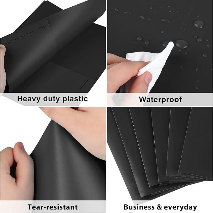 6 Pack Black File Folders with Pockets, Letter Size Plastic 2 Pocket Folder | Business Card Slot, Folders for Documents, Office Filing Cabinet Folders, School Supplies, for College Students