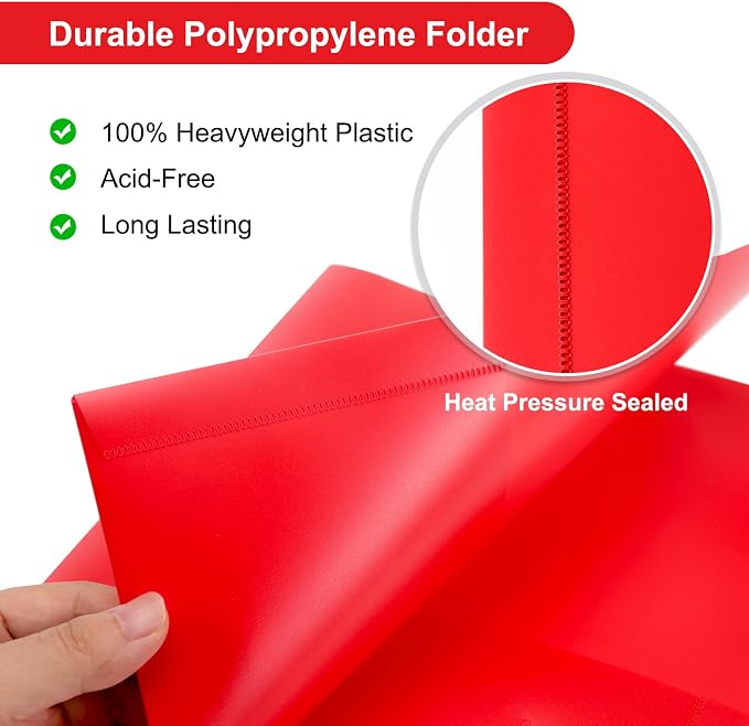 ViVin 12-Pack Sturdy Plastic Folder with Pockets, Poly Folders with 2 Pocket, Plastic Pocket Folder with Business Card Slot, for School, Home, Office (Red)
