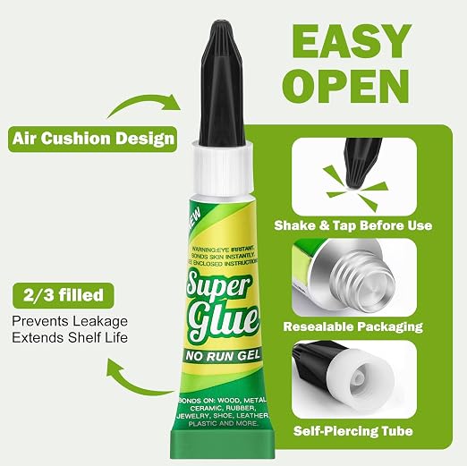 Super Glue Gel Clear 3 Gram (Pack of 18) for Plastic Metal & Wood – Instant CA Adhesive All Purpose Multipack, Cyanoacrylate Glue for Ceramic 3D Printing Shoe Crafts, Strong Bonding Single Use Minis