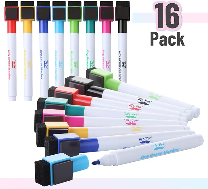 Mr. Pen- Magnetic Dry Erase Markers, 16 Pack, Fine Point, Colorful, Magnetic Dry Erase Marker