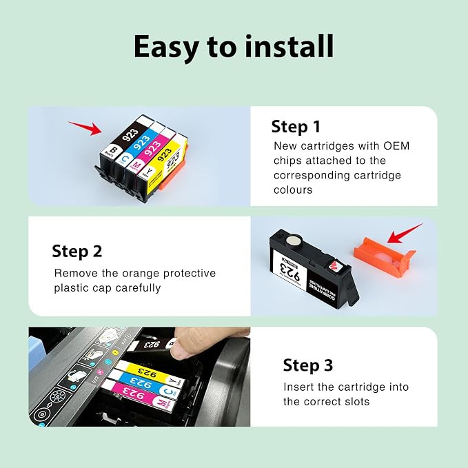 Paeolos 923 Ink Cartridges Replaced for HP 923 Ink Cartridges Combo Pack | Easy Use Work for HP OfficeJet Pro 8130e 8125e 8120e 8138e 8135e 8139e Printers No Chip Black Cyan Magenta Yellow 4 Pack Home