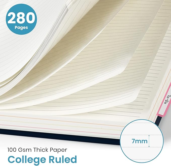 Large Spiral Lined Notebooks for Work with Removable Dividers & Tabs, 8.5"x11" Pretty Hardcover 5 Subject Notebook Journal for Women, College Ruled, Perfect for Study & Office Organization, 280 Pages, Deep Bearingsy