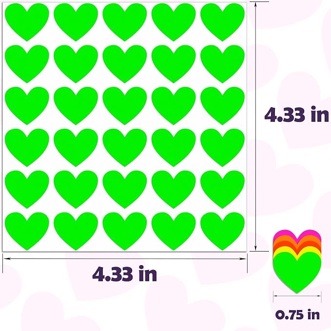 YSHIHE Fluorescent Heart Stickers,3/4 Inch Mini Sticke,5 Neon Colors | 1650 PCS Neon Love Sticker Cute Tiny Heart 55 Steets for Party, Gift Packaging, Decorating