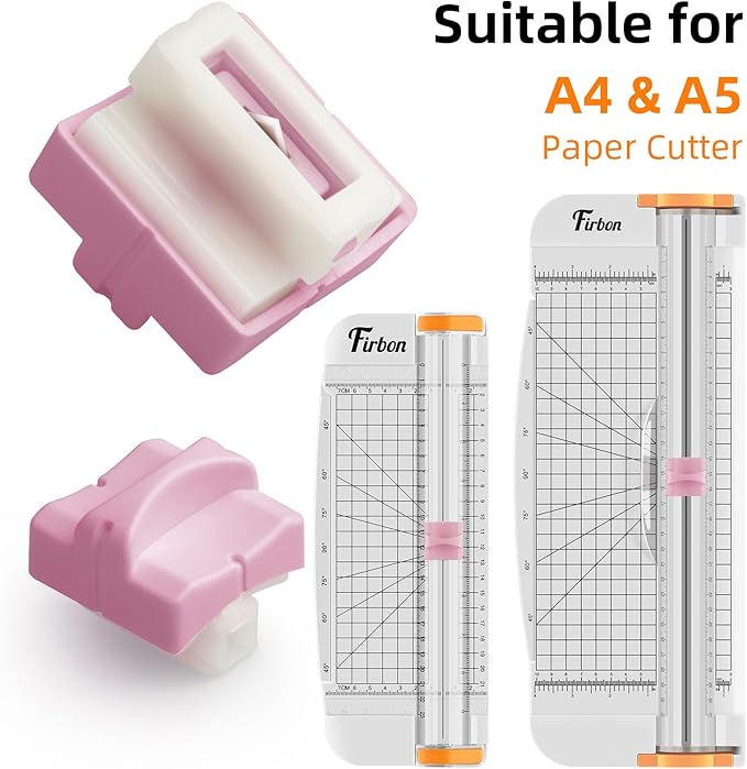 Firbon 5 Piece Pink Refill Blades for Paper Cutter, Spring-Loaded Safeguard Design Replacement Blade for Paper Trimmers