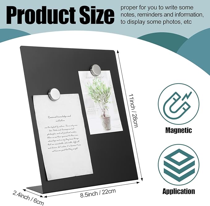 Fainne Magnetic Bulletin Board with Easel Stand Mini Black Magnet Metal Tabletop Memo Display Board for Back to School Menu Table Home Kitchen Office Supplies(11 x 8.5 Inches,2 Pcs)