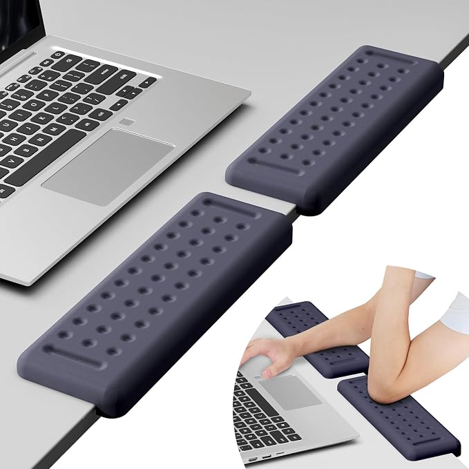 Leolee L-Shaped Desk Elbow Pads for Desk, Deep Blue Memory Foam Arm Rest | for Desk with Non-Slip Base, Ergonomic Desk Edge Cushion, Wrist Rest for Computer Keyboard, Typing, Office, Home (2 Piece)