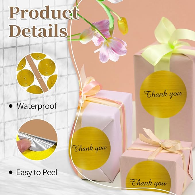 3 Inch Holographic Thermal Labels,Round Thermal Printer Labels,Waterproof Thermal Printer Stickers for DIY Logo Design,Name Tag,QR Code,Thanks Card 150 Labels/Roll (Brushed Gold)