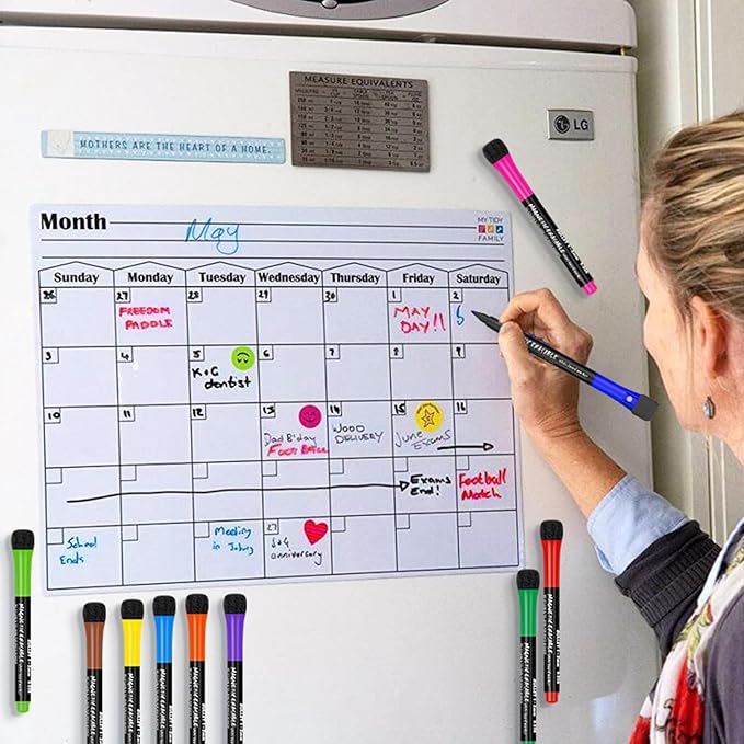 Magnetic Dry Erase Markers Fine Point Tip, 12 Count Colorful White Board Markers Dry Erase Marker with Eraser Cap, Low Odor Thin Marking for Teachers, Calendar Boards, Office, School Supplies