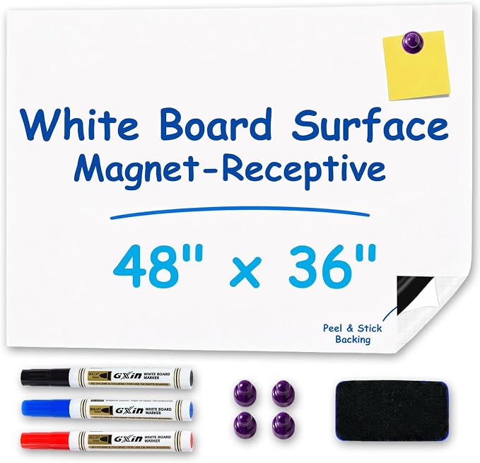 YOUNGJQ Magnetic Whiteboard for Wall 48" x 36" Self-Adhesive Magnetic Dry Erase White Board Sticker, Peel and Stick Wallpaper Easy to Write and Clean for Home Playroom Office