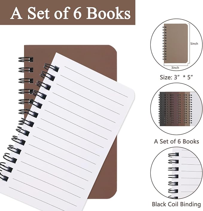 KTOJOY 6 Pack Spiral Notebook Small Pocket Notebook 3x5 Spiral Notepads With Lined Pages, Small Top Spiral Notebook Little Mini Memo Steno Note Pads for Outdoor Home Office College School