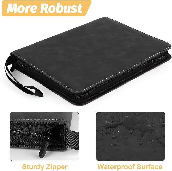GERMUN 3 Ring 9 Pocket Zipper Card Binder, 720 Double Sided Standard PU Trading Card Album Folder for TCG & Sports Cards, Not Fit Top Loaders (Black1)