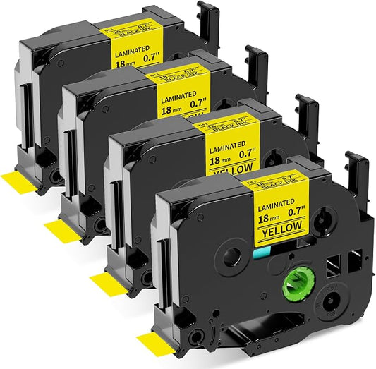 Labelife TZe-641 18mm Yellow Label Tape Replace for Brother P Touch TZe | TZ Tape 18mm 0.7 Laminated Yellow 3/4'' TZ641 for Ptouch PTD400 PT-D460BT PTD600 PT1880 Label Maker Refills, 4-Pack