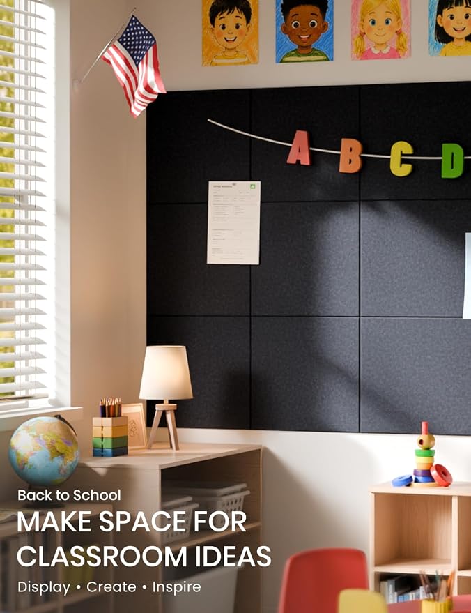 Fluxynara Felt Bulletin Board & Cork Board Alternative, Navy Blue | 36" x 24" Pin board, Removable Adhesive Tabs, Easy Install Without Wall Damage, For Home Office Decor