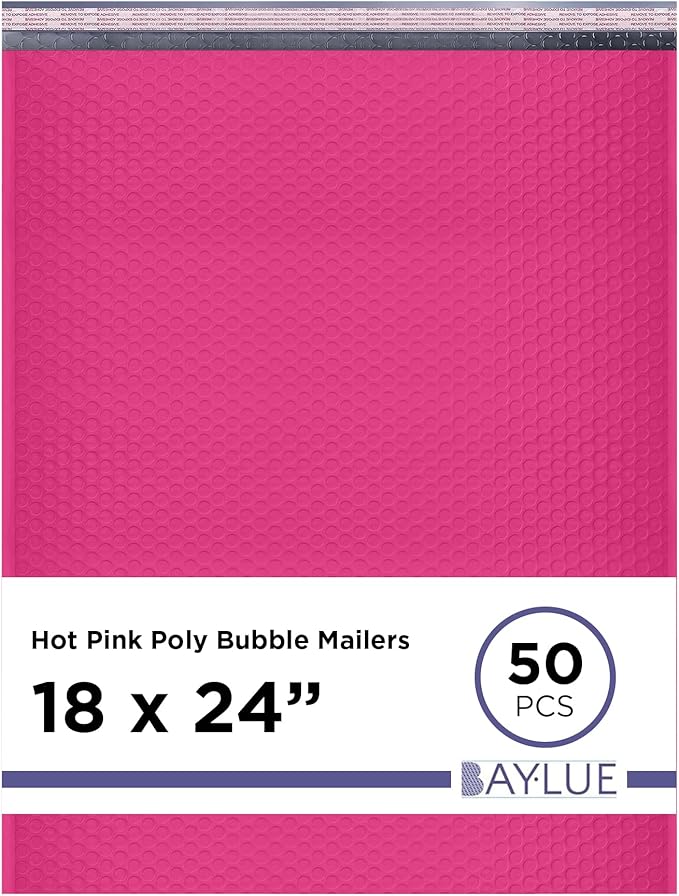 Hot Pink Poly Bubble Mailers 18.x24 Inch #9 | Self Seal Large Padded Envelopes | Air Cushioned Bubble Mailer | Usable Size 18x23 Inch | Waterproof Lightweight Mailing Shipping Bags | 50 Pack
