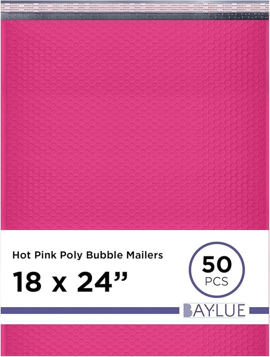 Hot Pink Poly Bubble Mailers 18.x24 Inch #9 | Self Seal Large Padded Envelopes | Air Cushioned Bubble Mailer | Usable Size 18x23 Inch | Waterproof Lightweight Mailing Shipping Bags | 50 Pack