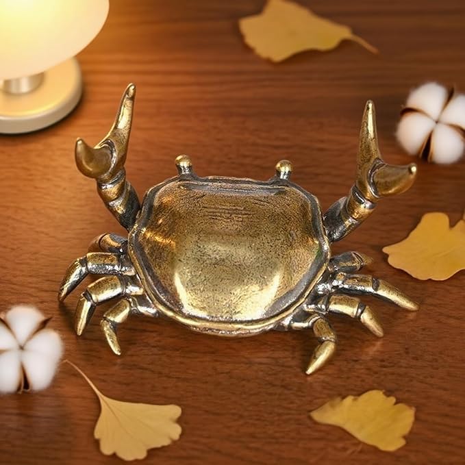 Crab Pen Holder,Brass Crabs Figurine,Funny Weightlifting Crabs Desk Pen Stand,Creative Crab Tea Pet,Gold Animal Decor for Office Home Display Bookshelf Decorations (2)