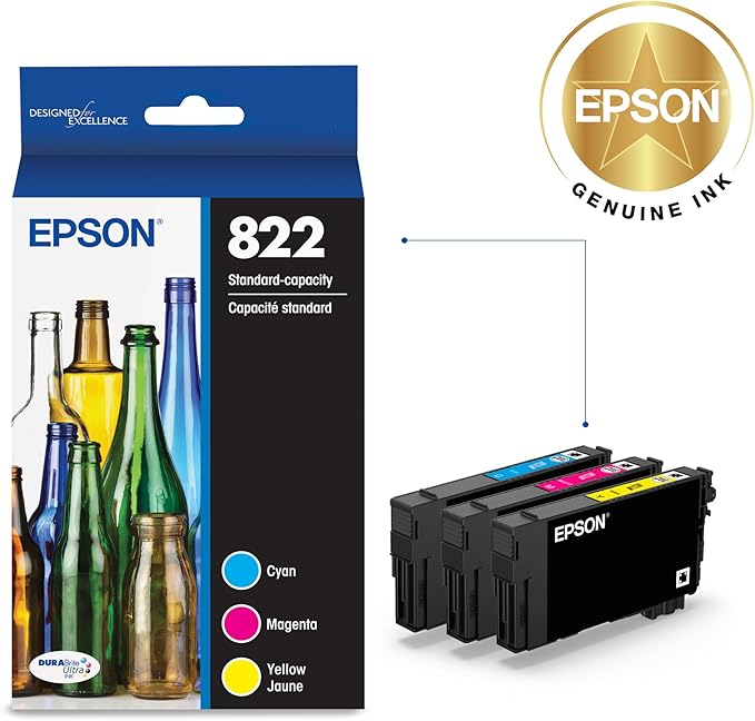 EPSON 822 DURABrite Ultra Ink Standard Capacity Color Cartridge Combo Pack (T822520-S) Works with WorkForce Pro WF-3820,3823, 4820, 4830, 4833, 4834