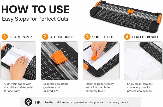12-Inch Guillotine Paper Cutter, Black | Heavy Duty, 12-Sheet Capacity, Hidden Ruler, Compact Design, For Cardstock, Photos, Scrapbooking, Office & Classroom