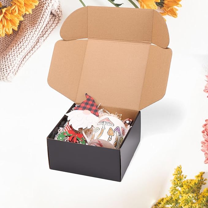 EXYGLO 6 Pack 8x8x4 Shipping Boxes, Black Corrugated Cardboard Boxes for Packaging Small Business, Moving, Shipping, Mailing, and Storing