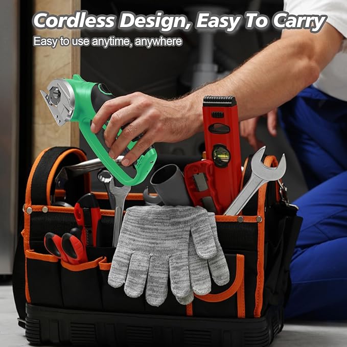 Cordless Electric Scissors, 4V Rechargeable Box Cutter & Cardboard Cutter with LED Light, Safety Lock - Rotary Cutter for Fabric, Leather, Plastic, Crafting, Sewing with Storage Box(Bright Green)