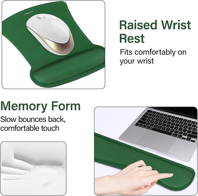 MOSISO Keyboard Mouse Pad Set, Large Gaming Mousepad&Keyboard Wrist Rest | Mouse Wrist Rest&Coaster, Ergonomic Non-Slip Mousepad&Easy Typing Cushion with Memory Foam for Home Office, Jungle Green