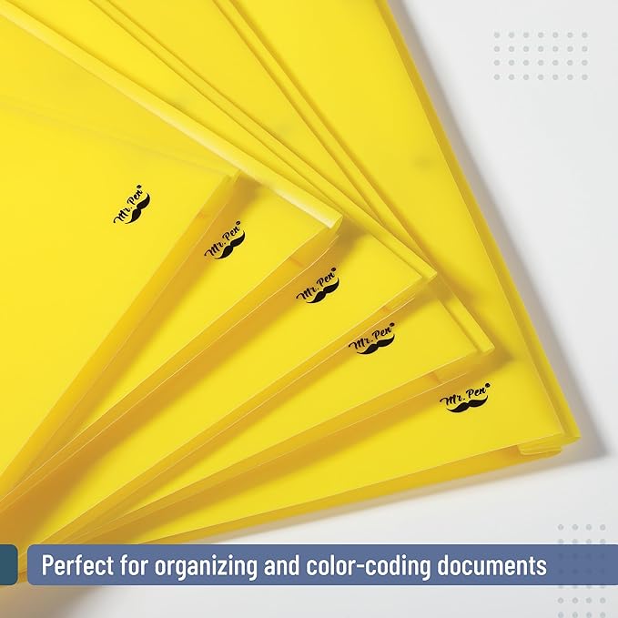 Mr. Pen- Plastic Folders with Pockets and Prongs, 48 Pack, Letter Size, Yellow, Flexible Plastic Folders with Prongs and Card Slot