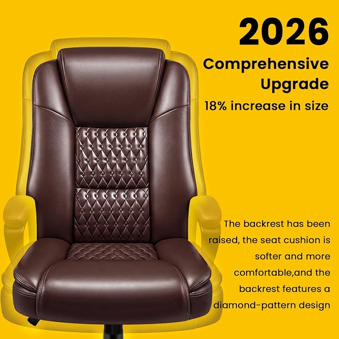 Leather Office Desk Chair,Ergonomic Office Chair with Lumbar Support,Computer Chair,Executive Leather Chair with Padded Flip-up Arm,Adjustable Armrests, Black,275LBS