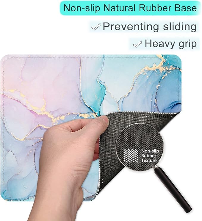 ITNRSIIET Mouse Pad with Stitched Edge Premium Textured Smooth Precise Operation Waterproof Washable Non-Slip Rubber Base Desktop Protection Mat, 10.2×8.3×0.12 inches, Color Textured Marble