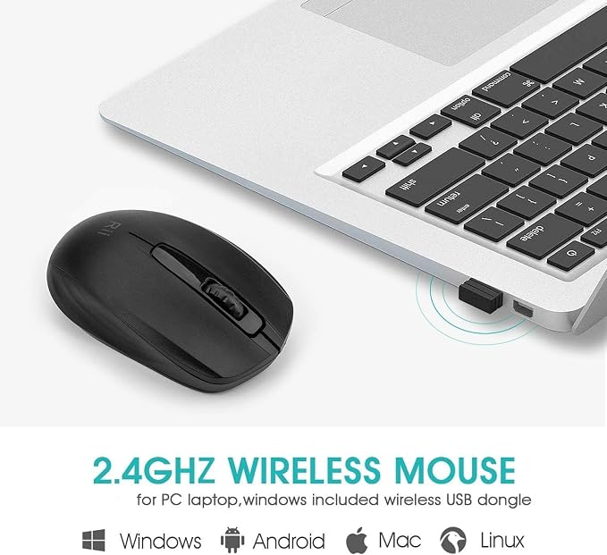 Rii Wireless Mouse, 2.4G Portable Computer Mice | For PC, Laptop, Windows, Office Included Wireless USB dongle , Black