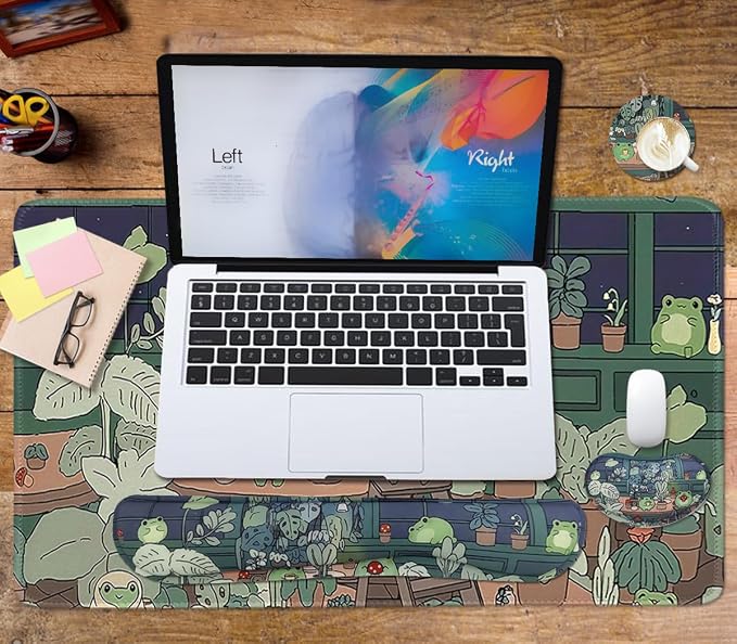 Cute Frog 4 in 1 Large Mouse Pad Set, Kawaii Extended Mouse Pad Set Desk Pad Easy Typing for Typing Office Game 35.4 x15.7 in - Kawaii Frog