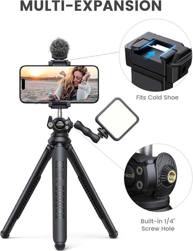 Lamicall Tripod for iPhone with Wireless Remote 8-Strand Aluminum Core | Flexible Silicone Legs, Heavy-Duty Phone Stand with 1/4'' Screw & Cold Shoe for iPhone Pocket 3/4 Samsung GoPro DSLR Camera