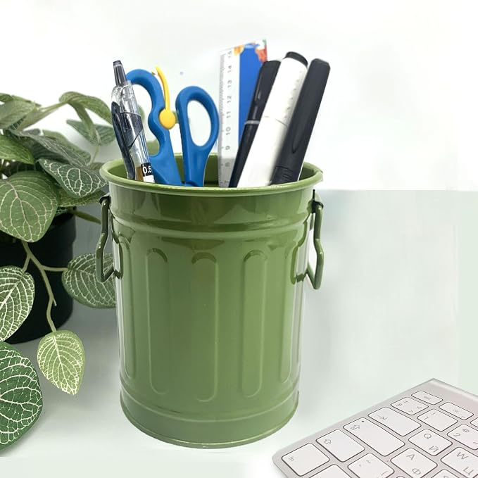 Desk Pen Holder, 2 Pack Metal Pencil Holder for Desk, Desk Organizer with Handle, Makeup Brush Holders, Pencil Cup, Desktop Storage Organizer for Office, School, Home (Green, Red)