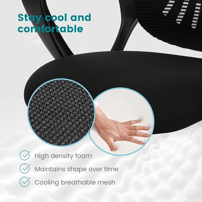 DUMOS Office Chair, Ergonomic Mesh Home Desk Chair, Lumbar Support | Ergonomic Mid Back, Height Adjustable Fixed Armrest, Rocking Mode 360 Swivel Meeting Room, Black