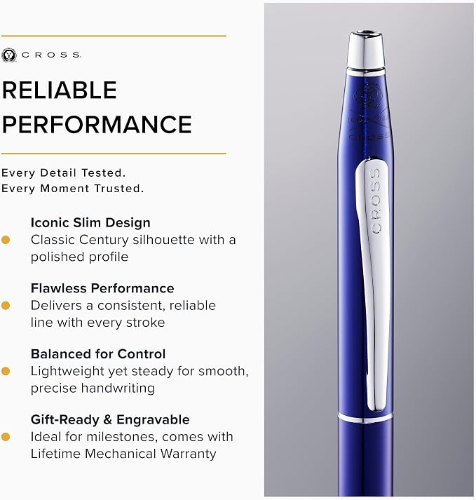 Cross Classic Century Translucent Blue Lacquer Ballpoint Pen, Black Ink | Refillable Ballpoint Pen for Effortless Writing, Durable Construction, Premier Distinctive Look, Gift-Ready, Medium Point