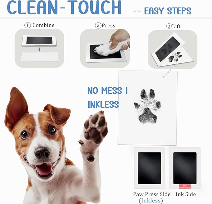 MYPAWLETS Paw Print Kit,Clean Touch/Inkless Ink Pad for Dog/Cat Pawprints,Paw Print Stamp Pad for Dogs,Dog Paw/Nose Print Kit Keepsake,Pet Paw Print Impression Kit with Frame,Gifts for Pet Parents-2M