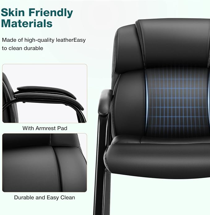 OLIXIS Office Waiting Room Chairs Set of 2, Stationary Side Guest Chair | PU Leather, Comfy Padded Arms, Fit Home Conference Meeting Lobby Area, Medical Clinic Church