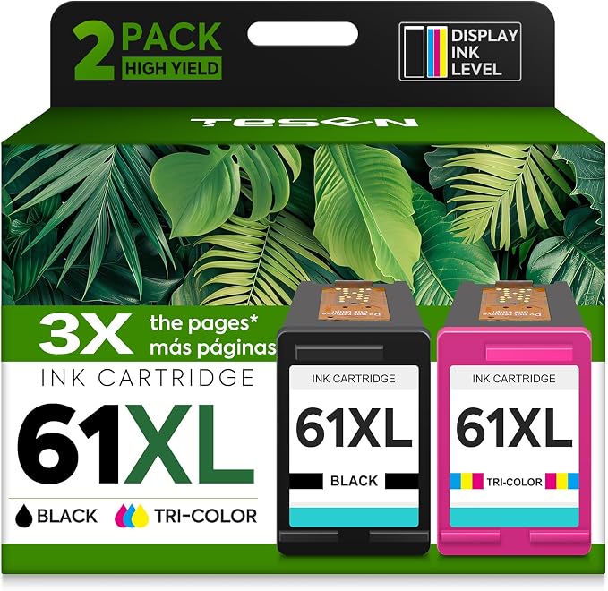 TESEN 61XL Ink Cartridges Replacement for HP 61 XL Ink Cartridge Combo Pack | Compatible for HP Envy 5530 4500 4502 5535 Deskjet 2540 2541 3050 3510 1510 OfficeJet 4630 4632 Printer (Black and Color) ﻿