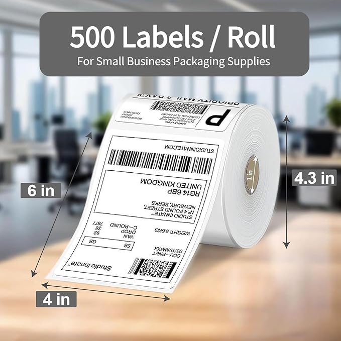HUOJI 4x6 Direct Thermal Shipping Labels, 8 Rolls 4000 Labels, Compatible with Rollo, Zebra, MUNBYN Printers, Commercial Grade