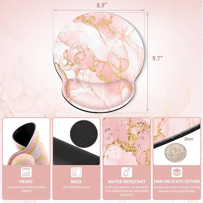Ergonomic Mouse Pad with Wrist Rest, Small Mousepad with Non-Slip Rubber Base and Smooth Surface, Pink Mouse Pads for Desk, Office Desk Accessories
